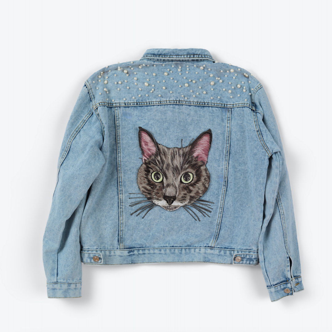 The Ultimate Custom Large Pet Portrait Embroidered Denim Jacket With Pearls