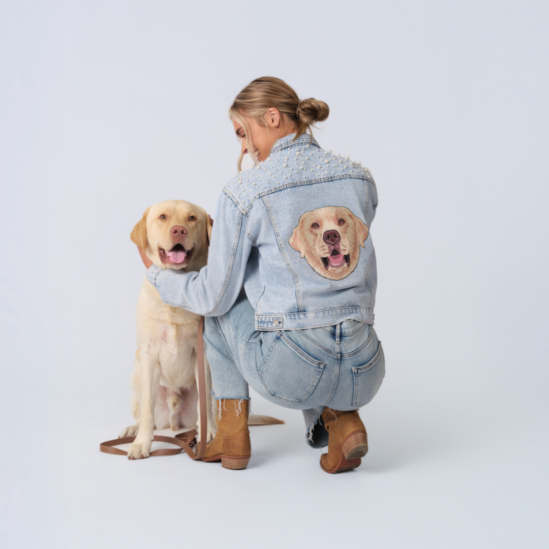 The Ultimate Custom Large Pet Portrait Embroidered Denim Jacket With Pearls