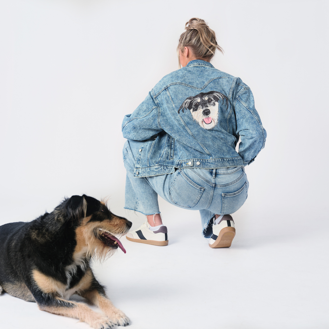 Custom Cat Embroidered Denim Jacket