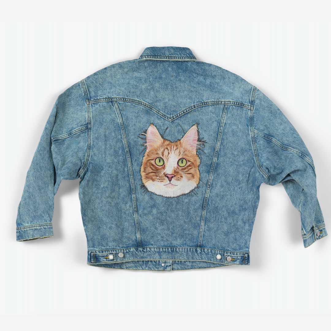 Custom Cat Embroidered Denim Jacket
