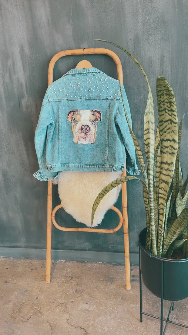 The Ultimate Custom Large Pet Portrait Embroidered Denim Jacket With Pearls