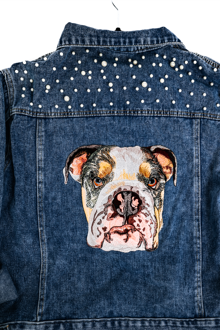 The Ultimate Custom Large Pet Portrait Embroidered Denim Jacket With Pearls